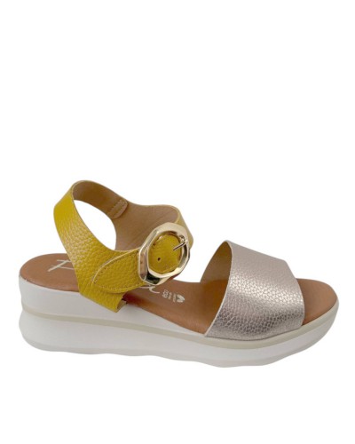 SANDALIA CUÑA VELCRO PIEL HEBILLA